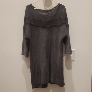 Gray relaxed fit lacy shirt dress with full back zip